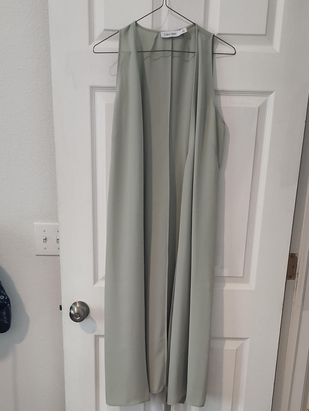 Calvin Klein Sleeveless Sage Green Open Duster
